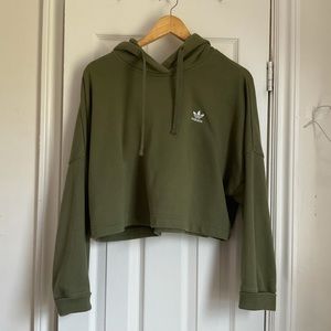 Adidas army green cropped hoodie, size Small